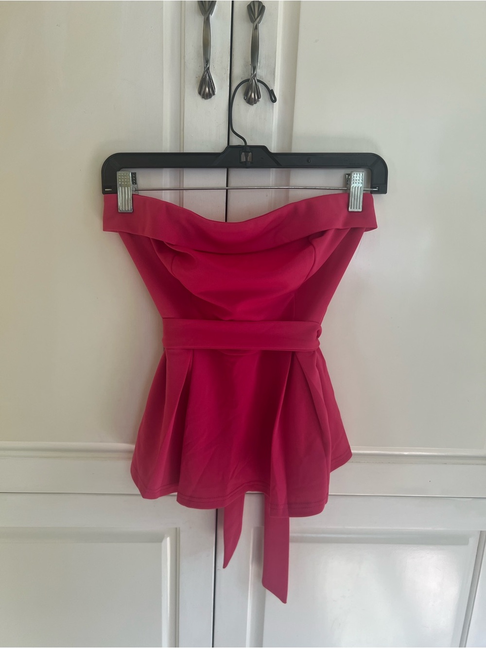 NWT Grace Karin Strapless Peplum Tie Waist Dress in Hot Pink
